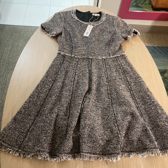 Rebecca Taylor Short Sleeve Stretch Tweed Dress 6 NEW NWT Zip Back Grey Career - Picture 1 of 3
